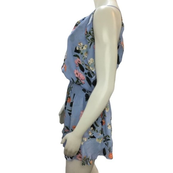 Parker Blue Floral Print Halter Ruffle Mini Dress 100% Silk Medium - Picture 6 of 9